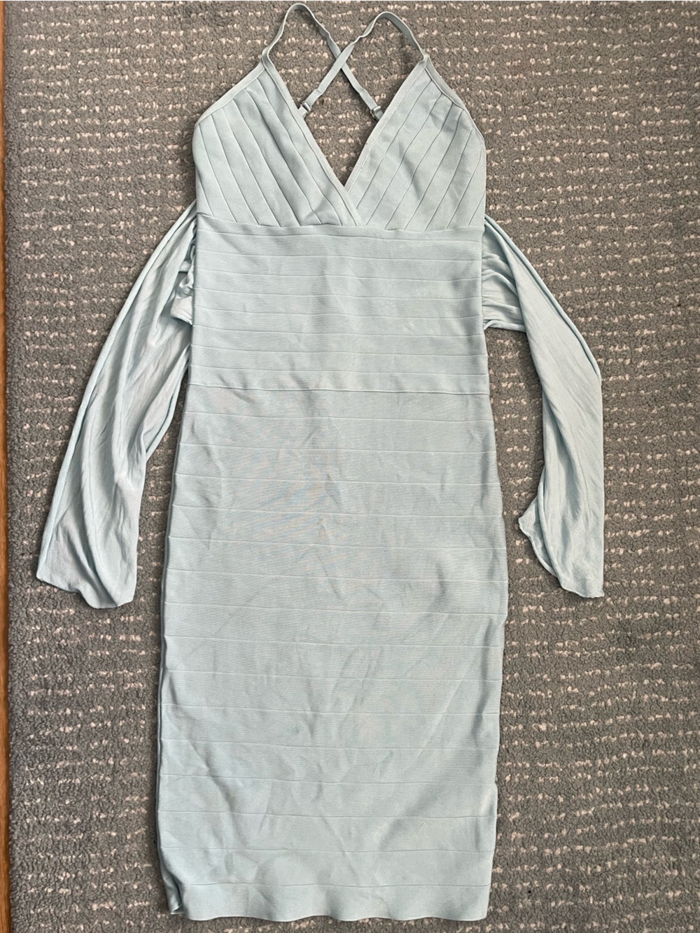 bebe Mint Blue V-Neck Tie-Waist Midi Dress - size medium - Picture 5 of 10